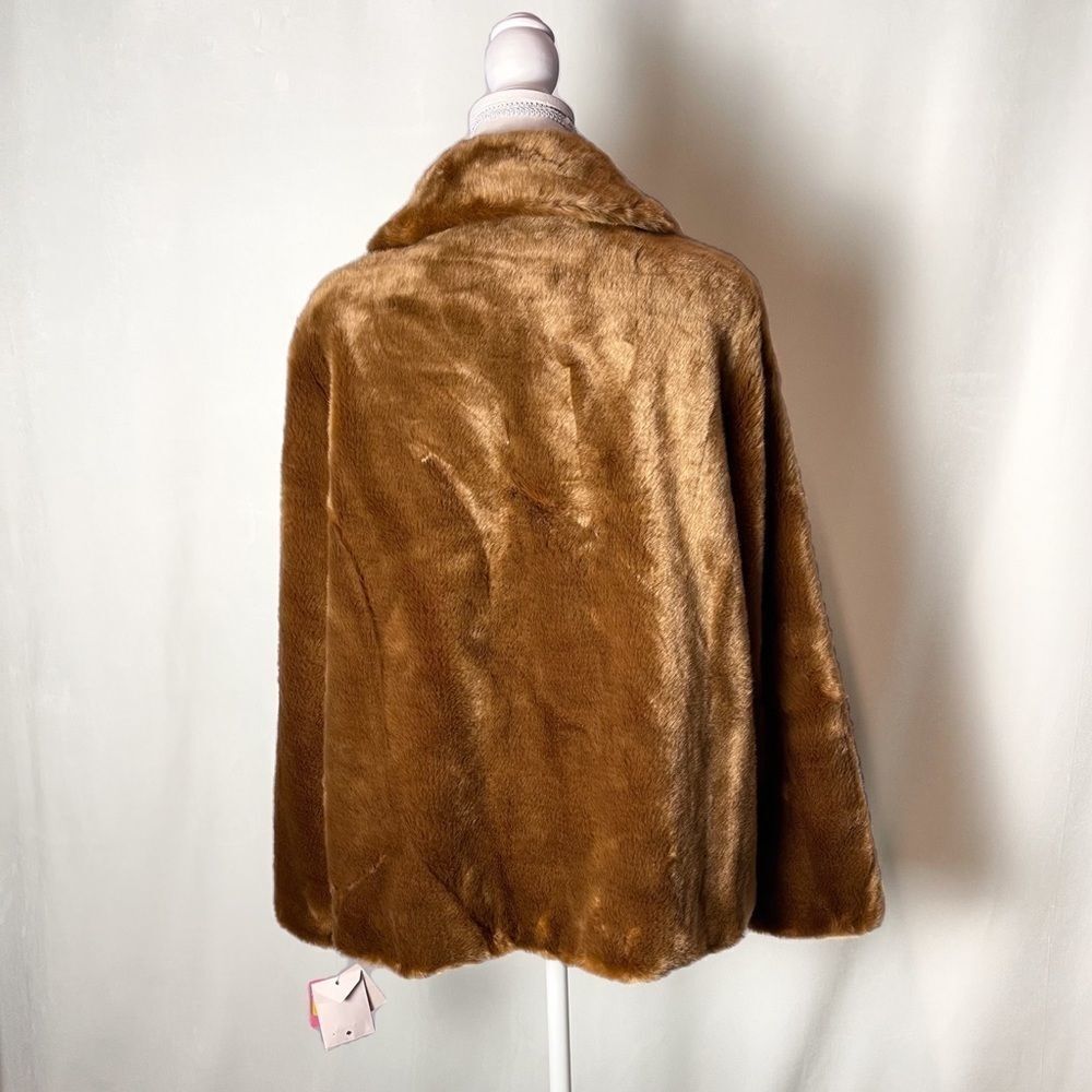 Kate Spade Caramel Brown Faux Mink Fur Coat with Silky Pink Lining SZ L NWT - Picture 3 of 16